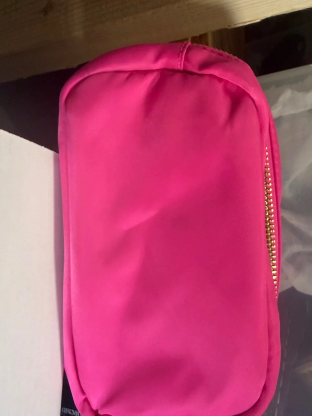 Hot Pink Makeup Cosmetic Bag with‎ Embroidered Script